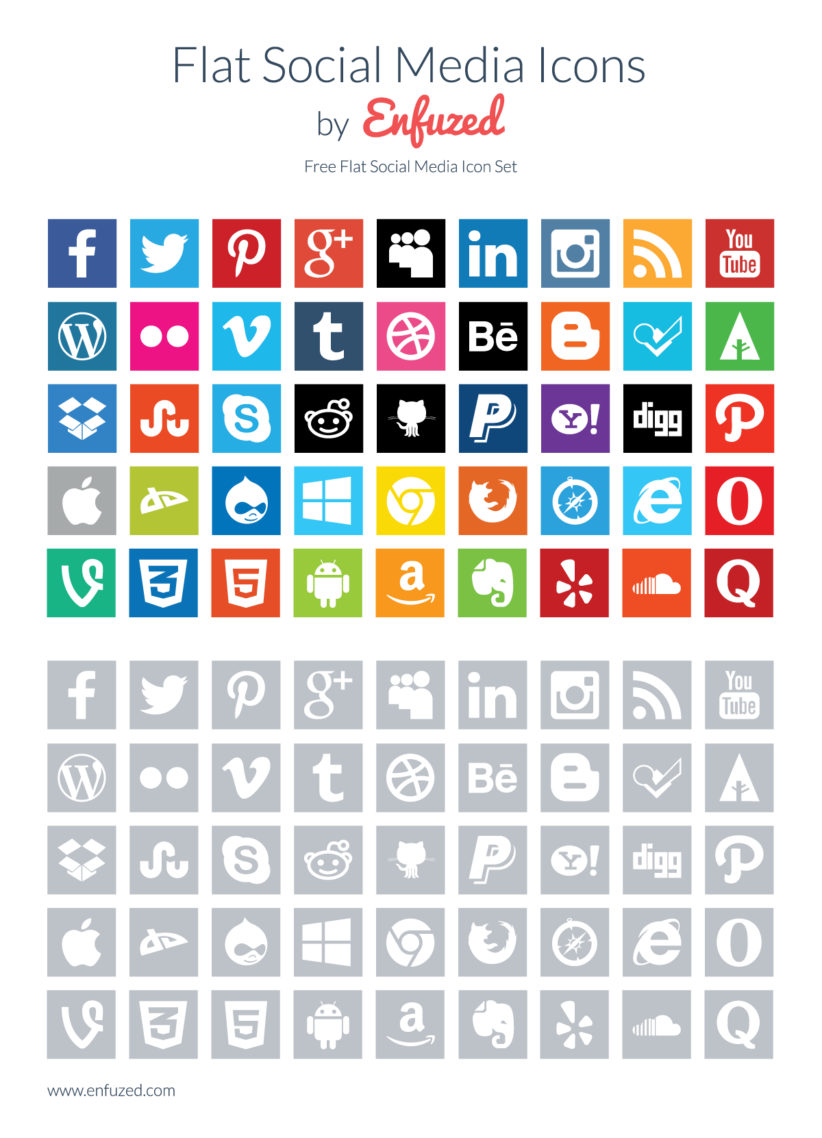 flat social media icons by enfuzed