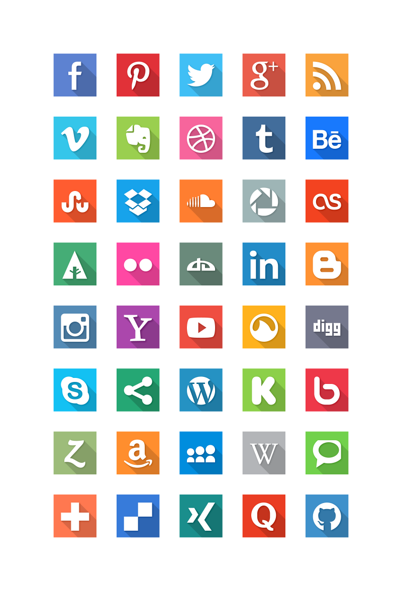Social Media Flat Icons long shadow